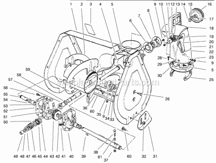 Auger Assembly Diagram and Parts List for 28231 7900001-7999999 - 1997 Lawn Boy Snow Blower